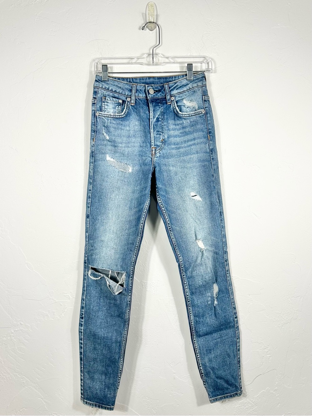 H&M High Rise Skinny Distressed Blue Jeans Size 26 Vintage Coupe